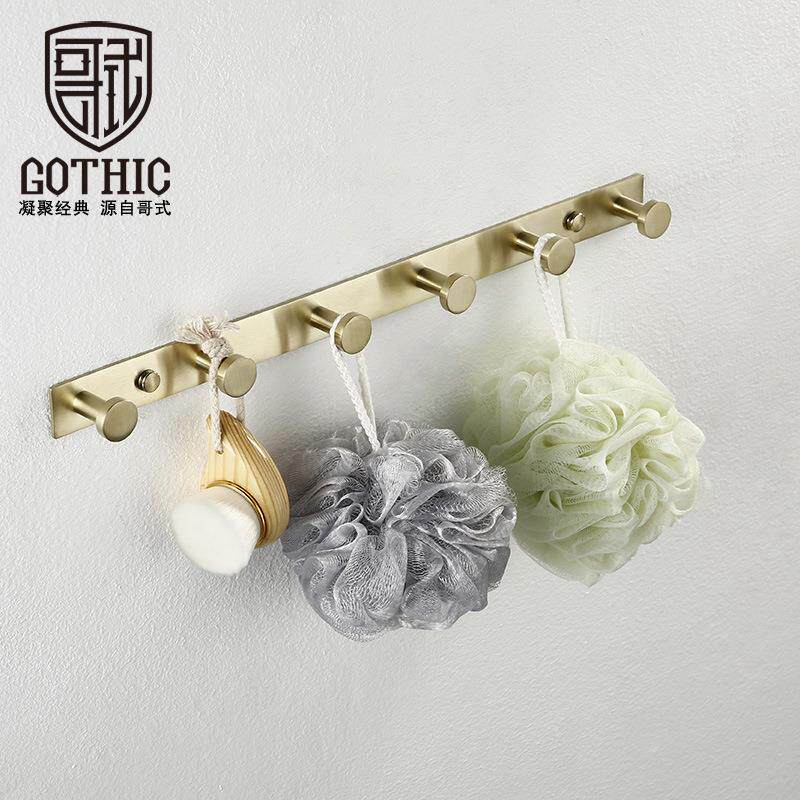 哥式GOTHIC拉丝金色不锈钢衣帽钩挂衣排钩门后浴室卫生间五金挂件
