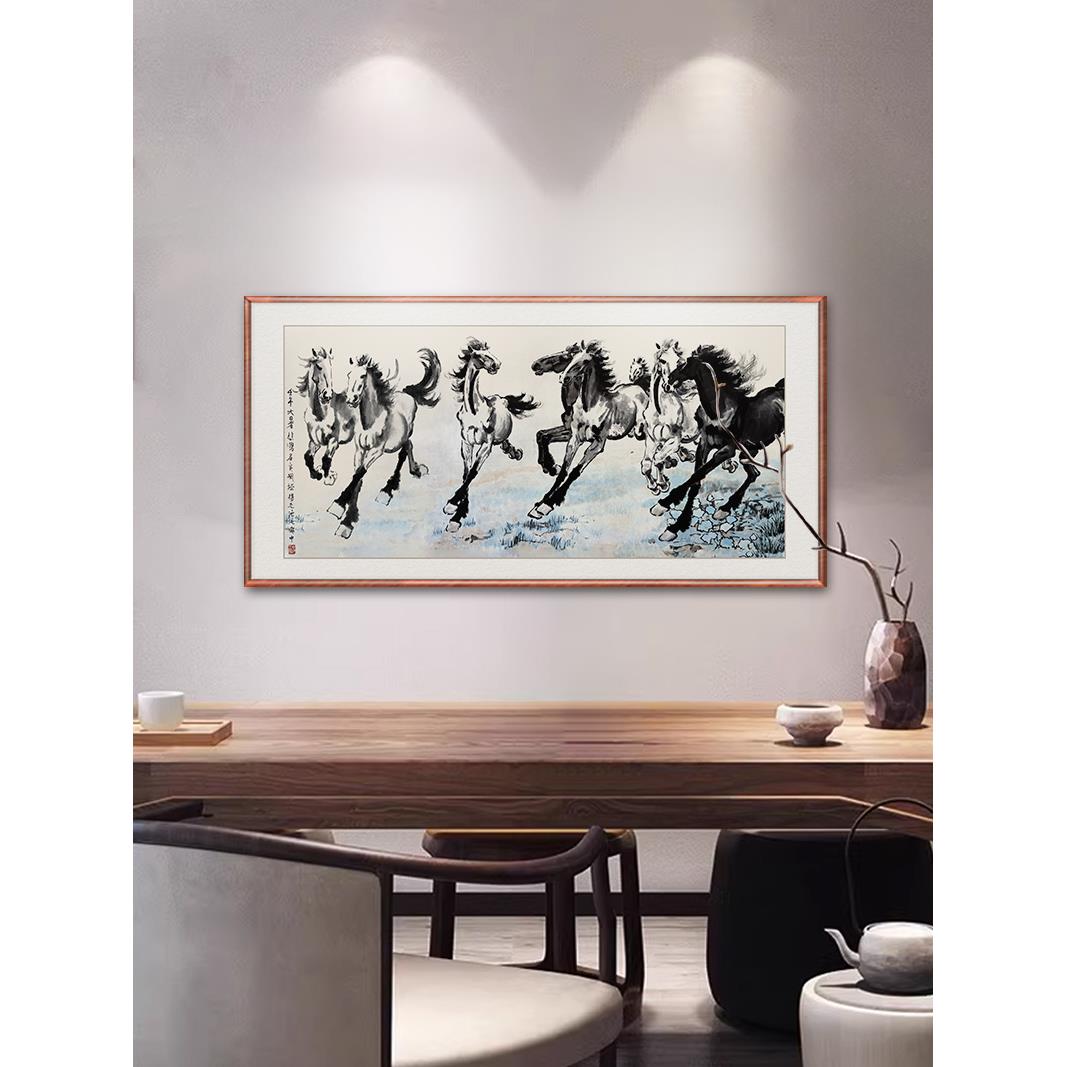 徐悲鸿八骏图客厅挂画办公室马到成功字画国画中式八马图装饰画横
