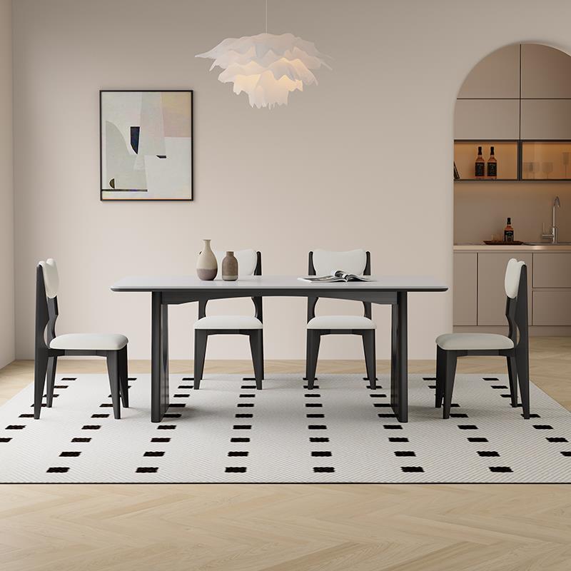 复古实木岩板餐桌家用长方形现代简约意式侘寂风纯白全托岩板饭桌