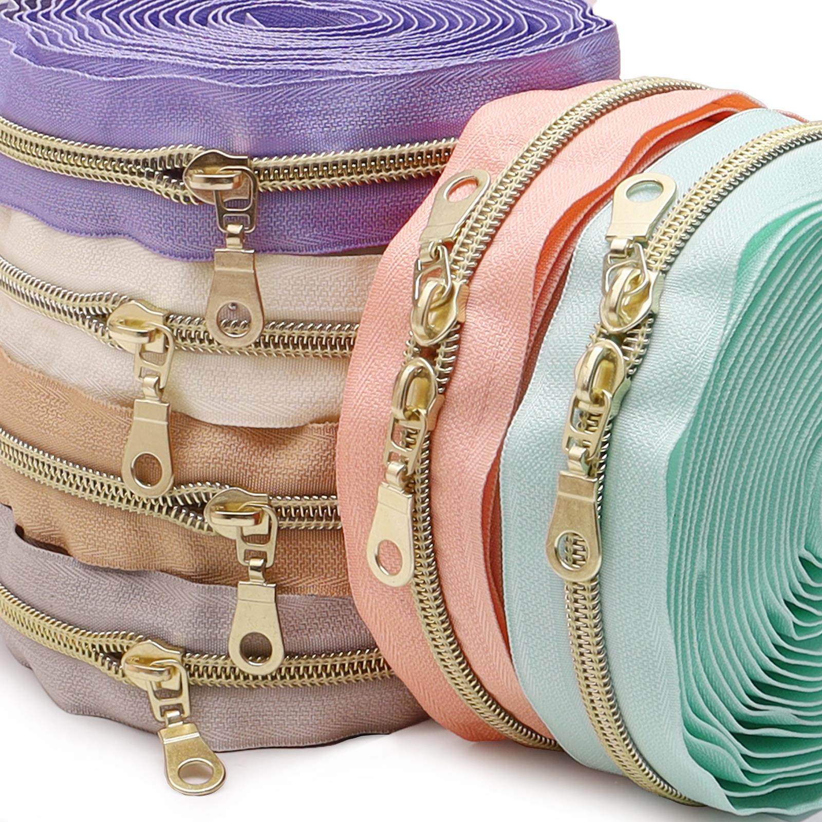 5号浅金电镀牙彩色布边箱包拉链 4.5米拉链+10个浅金吉通头=1包