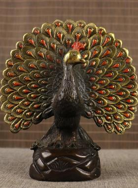 风水玄关新款上市动物铜孔雀摆件家居装饰孔雀开屏富贵八卦摆设