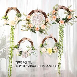 客厅墙面装饰品挂件墙上遮丑挂饰绿植壁挂彷真花北欧背景墙花环