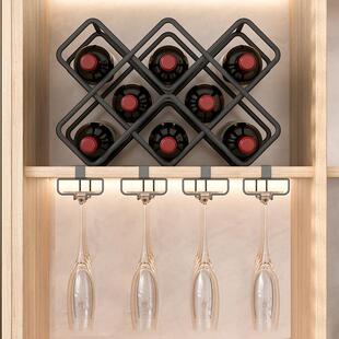 红酒瓶置物架陈列展示架斜放葡萄酒架子摆件酒杯架倒挂餐柜酒架