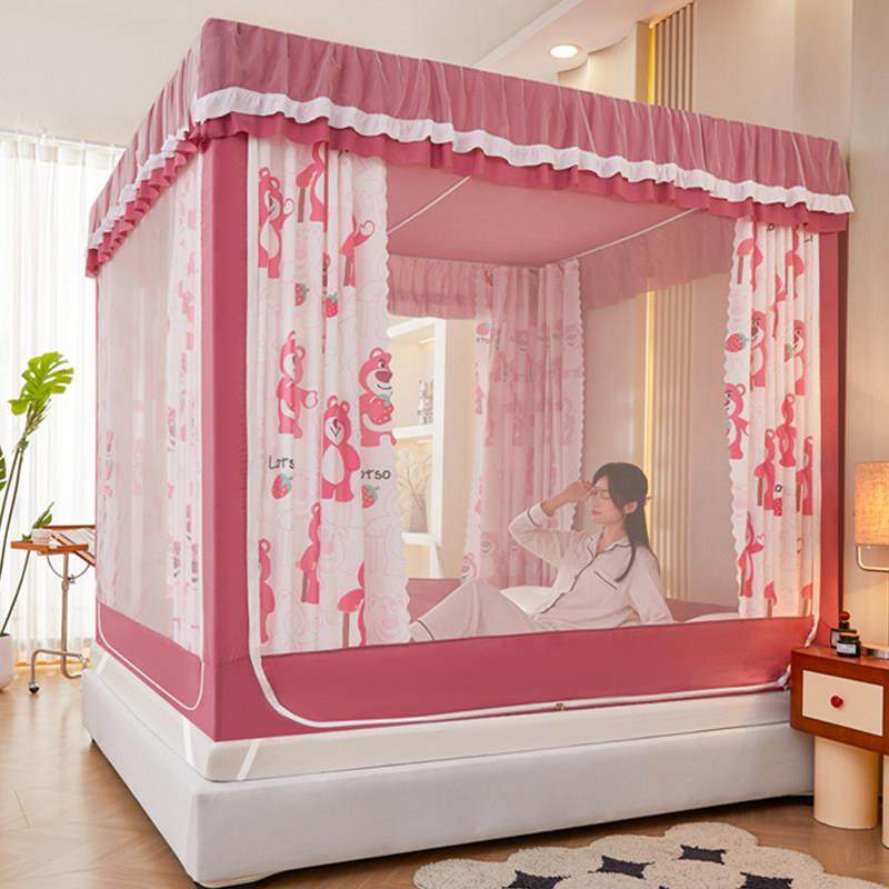 蒙古包防坠落蚊帐家用2024新款卧室遮光床帘集成儿童拉炼床头布