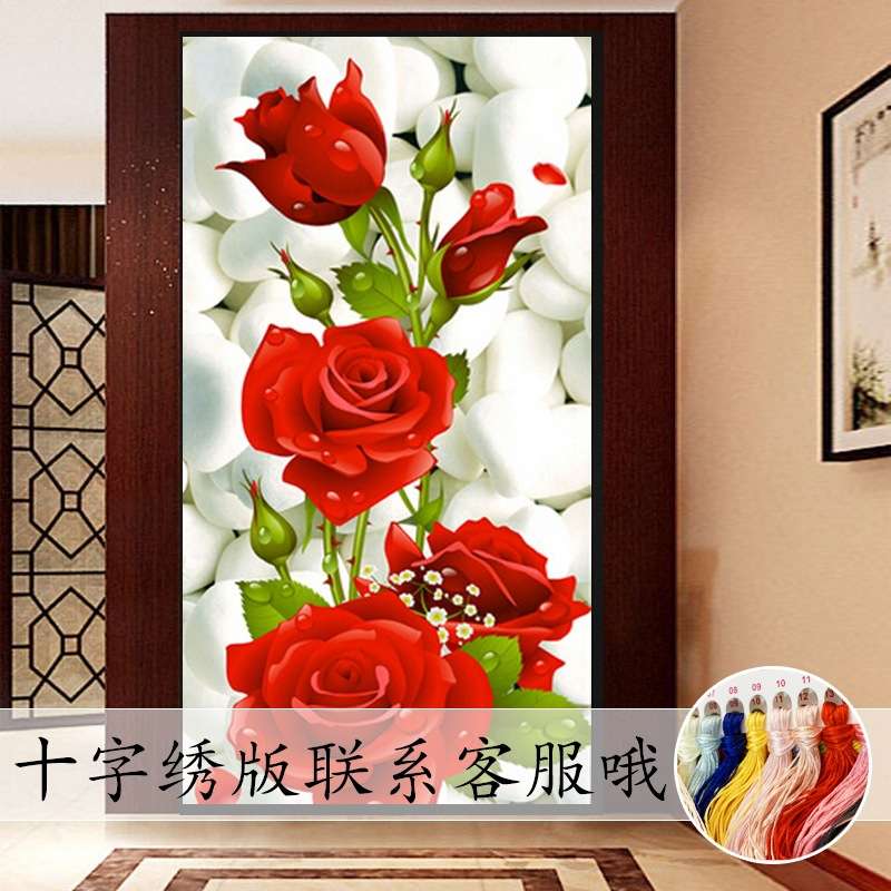5d满钻钻石画竖版玄关玫瑰花客厅大幅全粘贴十字绣新款砖石画