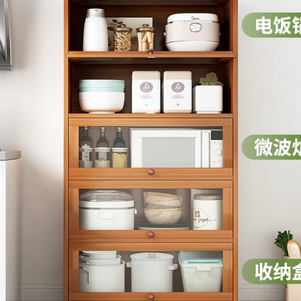 带门的厨房置物架家用落地多功能储物橱柜烤箱微波炉置物架收纳柜