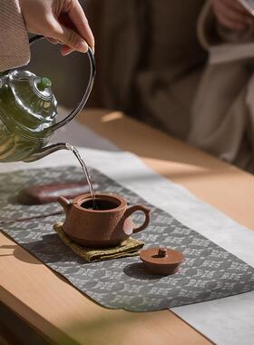 A6L归云居中式纯色客厅茶室织锦小茶席知舍传统菱花纹多色布艺