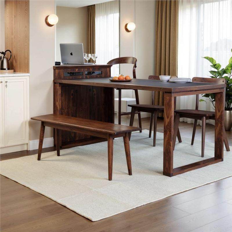 黑胡桃木实木岛台餐桌一体可伸缩移动樱桃木岩板储物柜水吧台北美