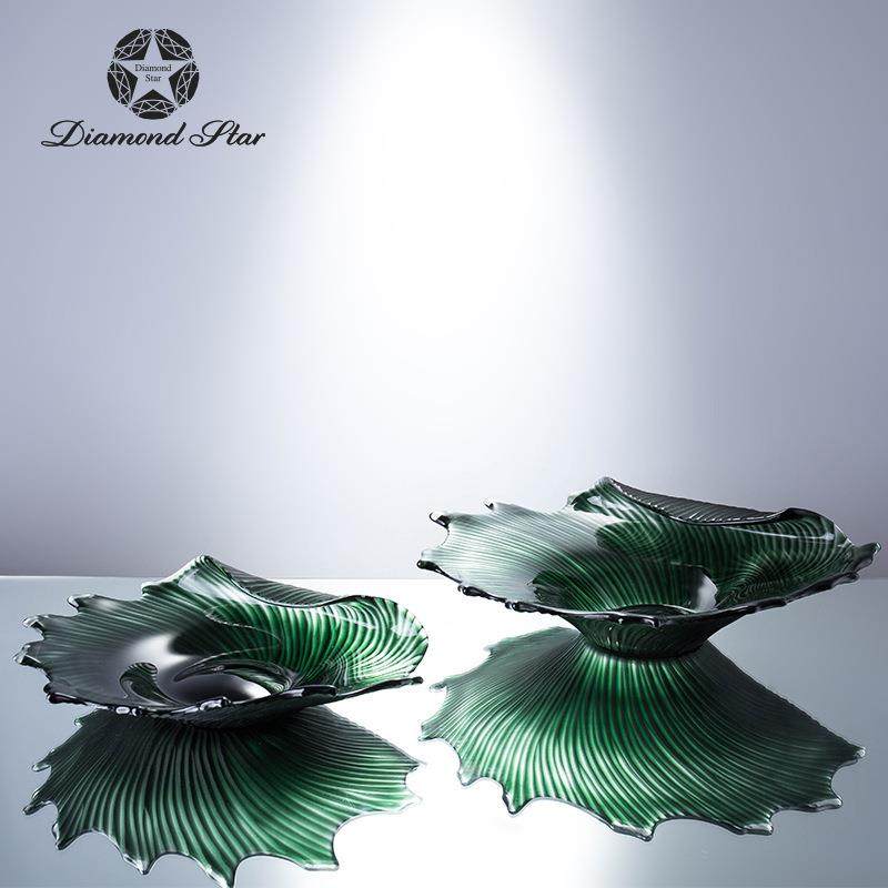 钻石星绿色抽象个性装饰彩色玻璃果盘玄关收纳钥匙托盘摆件现代