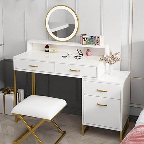 北欧轻奢梳妆台收纳柜一体带灯镜化妆桌椅组合卧室五抽屉桌子