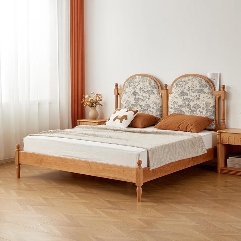 北美黑胡桃木实木花园床现代简约樱桃木原木卧室复古北欧双人大床