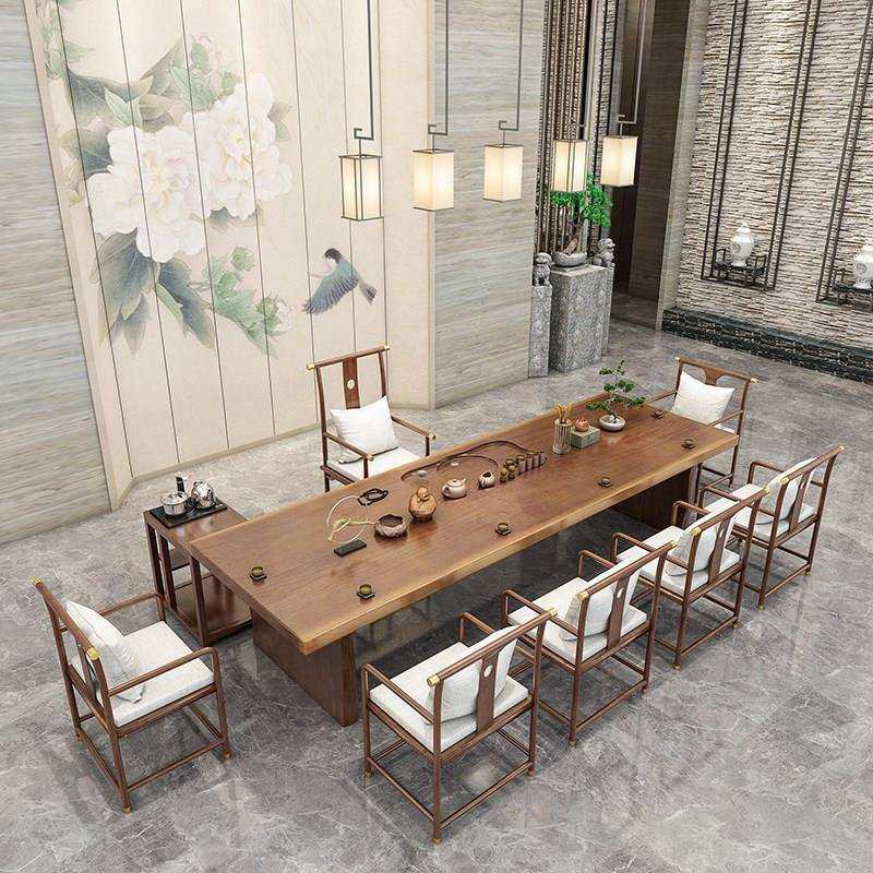 新中式实木茶台家用客厅小户型泡茶桌子办公室原木洽谈茶桌椅组合