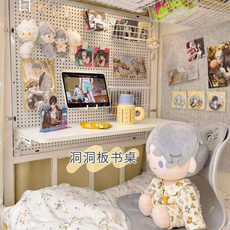 洞洞板床上桌宿舍可折叠上下铺悬空电脑桌大尺寸置物架小桌子磁J^