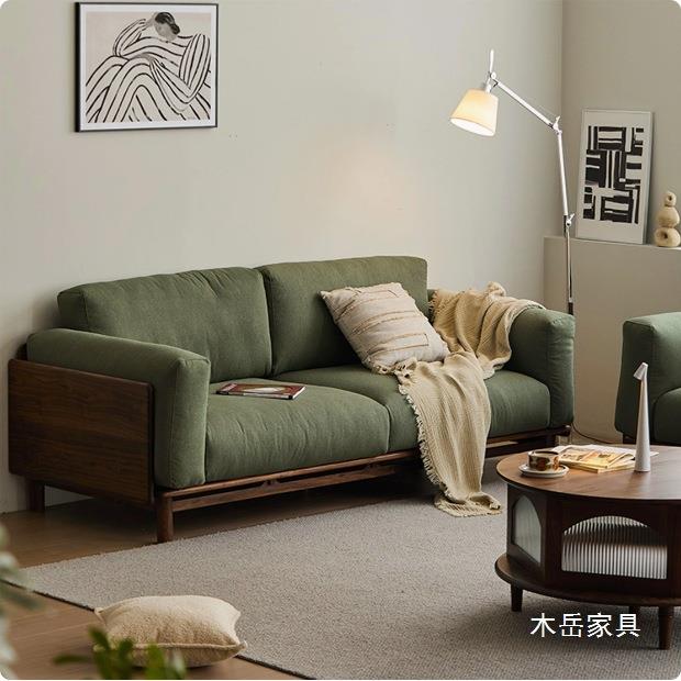 北美黑胡桃木实木沙发北欧简约樱桃木家用客厅三人位可拆洗沙发