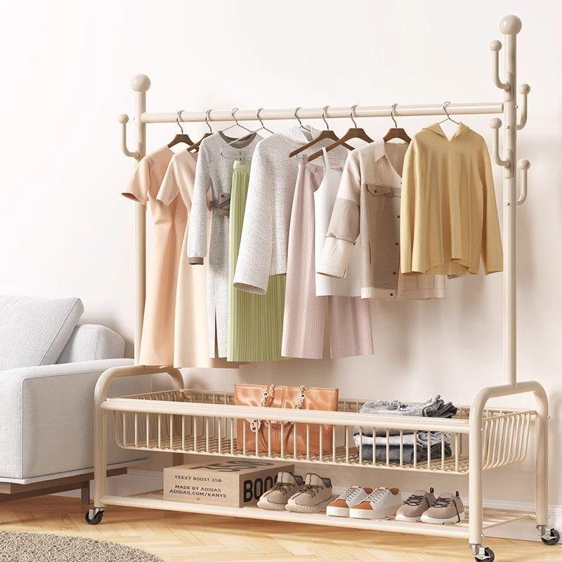 晾衣架落地家用可移动卧室凉衣架阳台挂衣服架子室内简易杆衣帽架