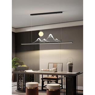 山水餐厅灯新中式长条吊灯现代简约山峦映月茶室吊灯极简餐桌灯具
