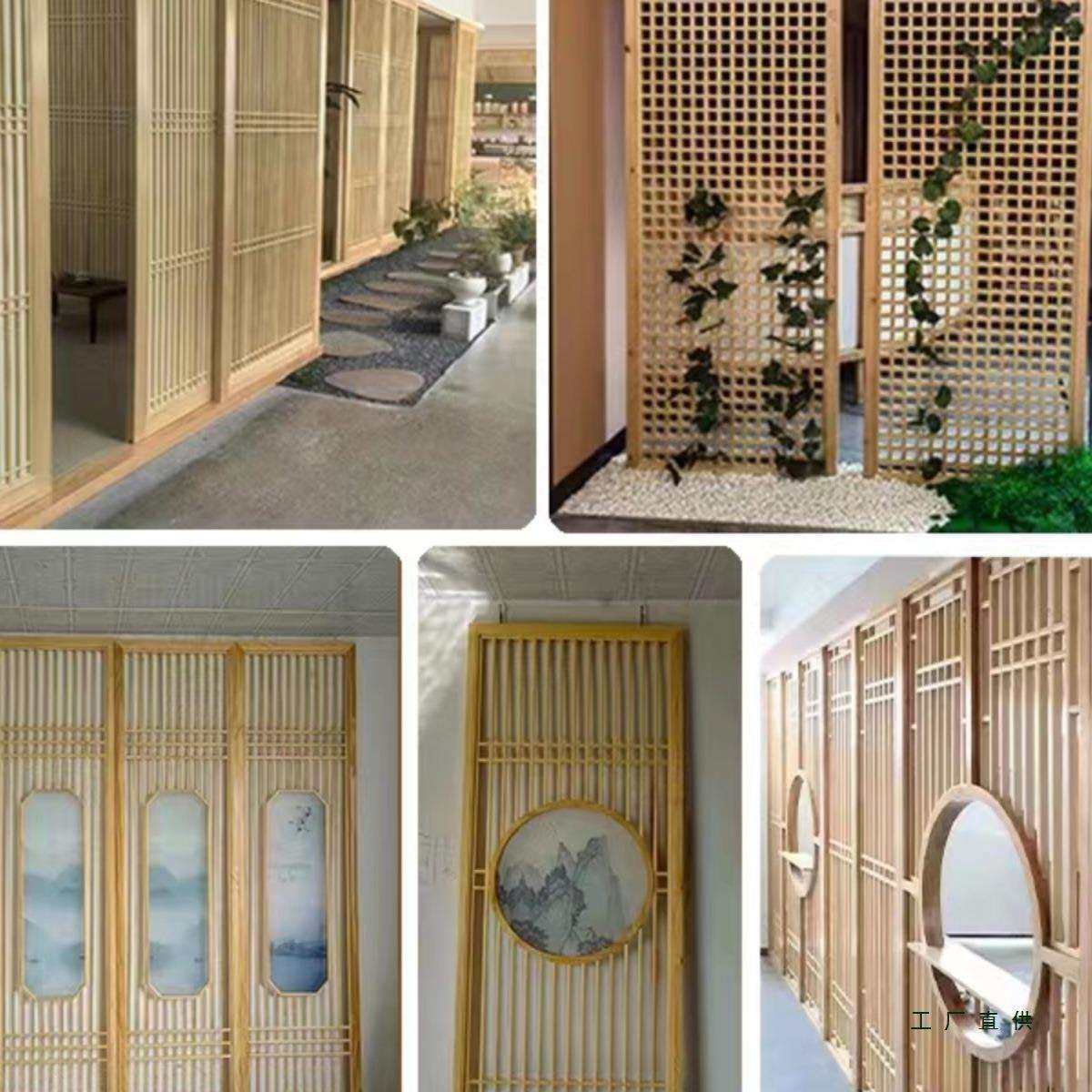 新中式实木屏风隔断墙定制入户客厅装饰玄关木质镂空栅栏花格定