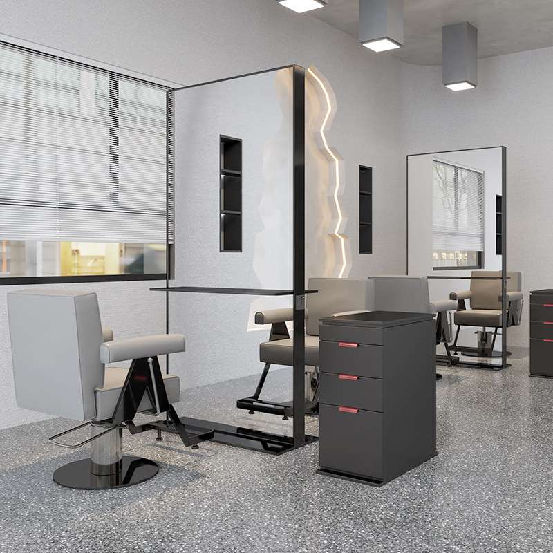 简约发廊理发店镜台网红不锈钢单双面落地镜剪发镜理发店专用镜子