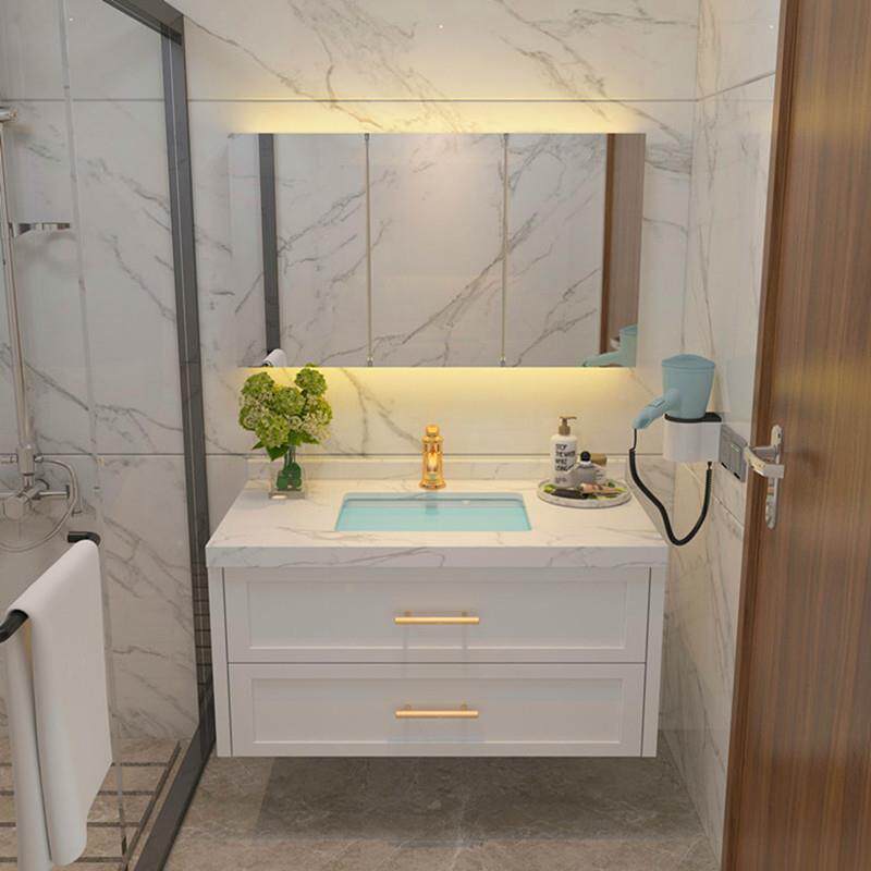 北欧圆镜实木橡木浴室柜组合简约轻奢美式卫生间洗手洗漱台盆吊柜