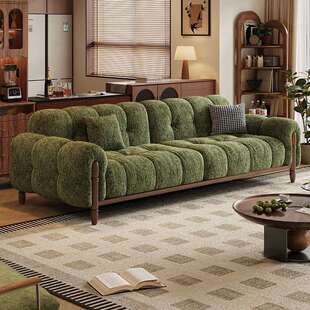 艾沃适棉花糖沙发绿色法式复古风小户型客厅钢琴键直排布艺沙发