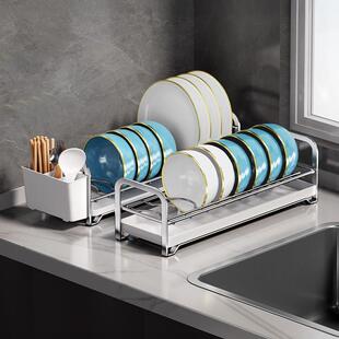 厨房碗碟收纳架台面不锈钢碗架沥水架窗台窄边沥碗盘子碗筷置物架