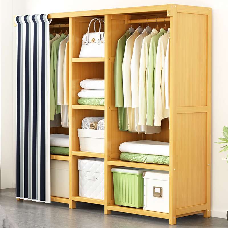 简易衣柜家用卧室收纳经济型现代简约出租房实木无门衣橱储物柜子