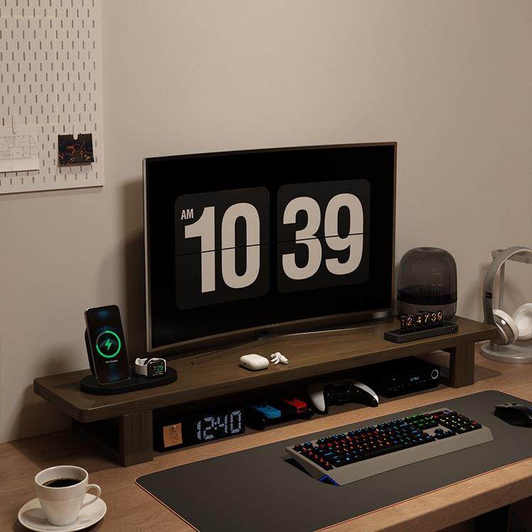 电脑增高架办公室桌面收纳神器显示器垫高底座托架实木简易置物架