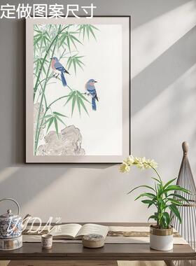 网红中式竹新子纯手绘油画花鸟客厅茶室装饰画东方美学酒店办公室