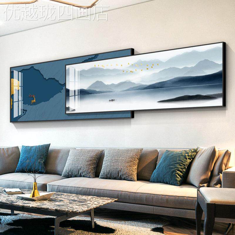 网红装现代简约气画挂客厅壁画风景大画山水画背叠加轻奢沙发景墙