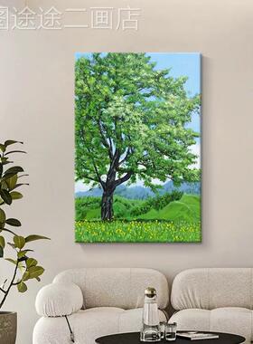 发财树纯手绘枝叶茂绿色植物繁大树装饰画客厅挂油画玄画关肌理画