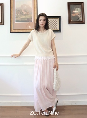 ZC.TenNine 蕾丝拼接花边显瘦针织上衣