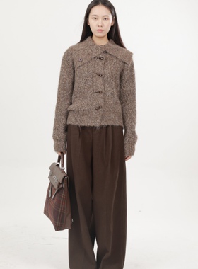 ZC.TenNine 圈圈纱高领羊毛牛角扣毛衣外套