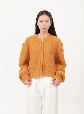 ZC.TenNine 南瓜橘显白软糯双拉链厚毛衣外套