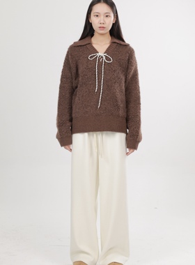 ZC.TenNine 设计感交叉绑带羊羔毛翻领针织衫