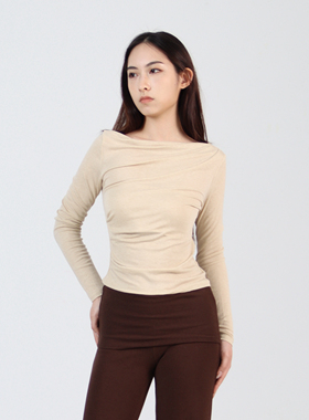 ZC.TenNine 2025 修身褶皱斜肩荡领设计感长袖T恤