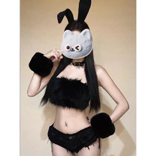 酒吧DS性感跳舞GOGO演出服女团派对黑色毛毛蹦迪服dj爵士舞套装