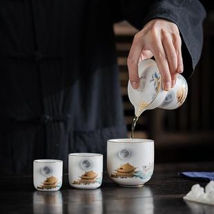 快客杯家用茶器旅游送礼文创礼品定制 羊脂玉白瓷旅行茶具便携中式