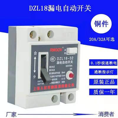 DZL18家用漏电保护开关20a/32a工地临时2P220V漏电断路器全铜带灯