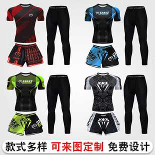 定制 训练服速干衣短袖 男运动MMA搏击短裤 少儿UFC格斗拳击三件套装