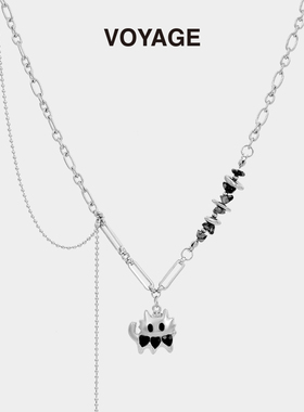 极速甜酷猫咪吊坠项链女秋冬轻奢小众F锁骨毛衣链装饰秋冬气质链