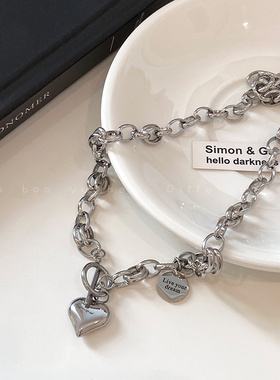 极速甜酷辣妹爱心OT扣项链女钛钢不掉色卫衣链Q小众嘻哈个性毛衣