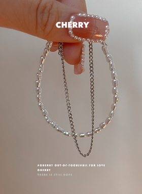 极速双层叠戴异形珍珠手链女小众设计感配饰ins网红闺.蜜可调节手