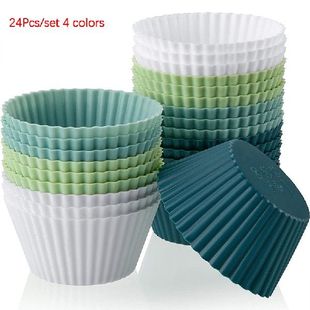 极速1Set/24pcs Siliocone Cake Mold Round Muffin Cupcake Baki