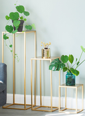 极速北欧金色简约铁艺花架客厅落地式绿植花盆架玄关阳Y台多肉置