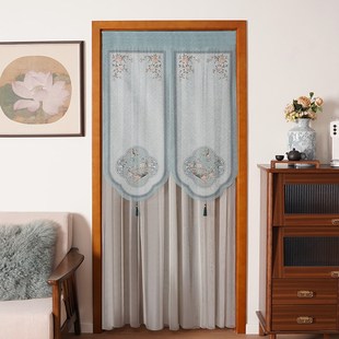 极速门帘家用房间隐私隔断帘门口遮挡帘新中式免打孔帘.竹节纱帘