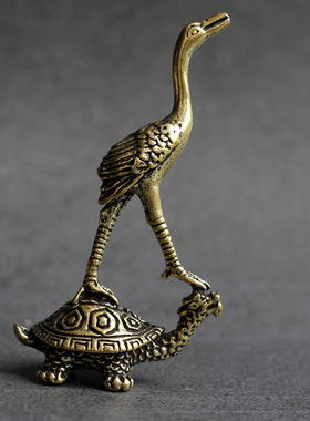 极速实心纯黄铜办公桌面小摆件仙鹤龙龟茶宠饰P品工艺品礼品手把