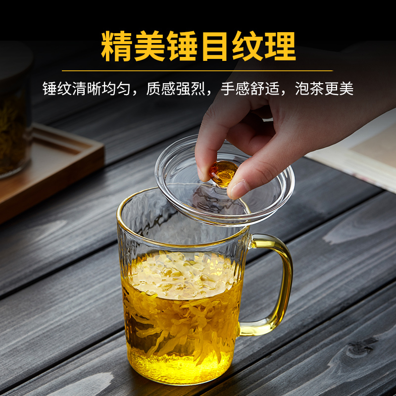 极速玻璃杯带盖耐高温办公室水y杯女家用透明喝水咖啡杯子男泡花