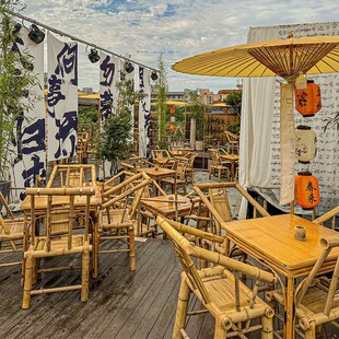 极速手工竹桌椅j竹子桌椅复古庭院茶馆喝茶小方桌市井风格桌椅餐