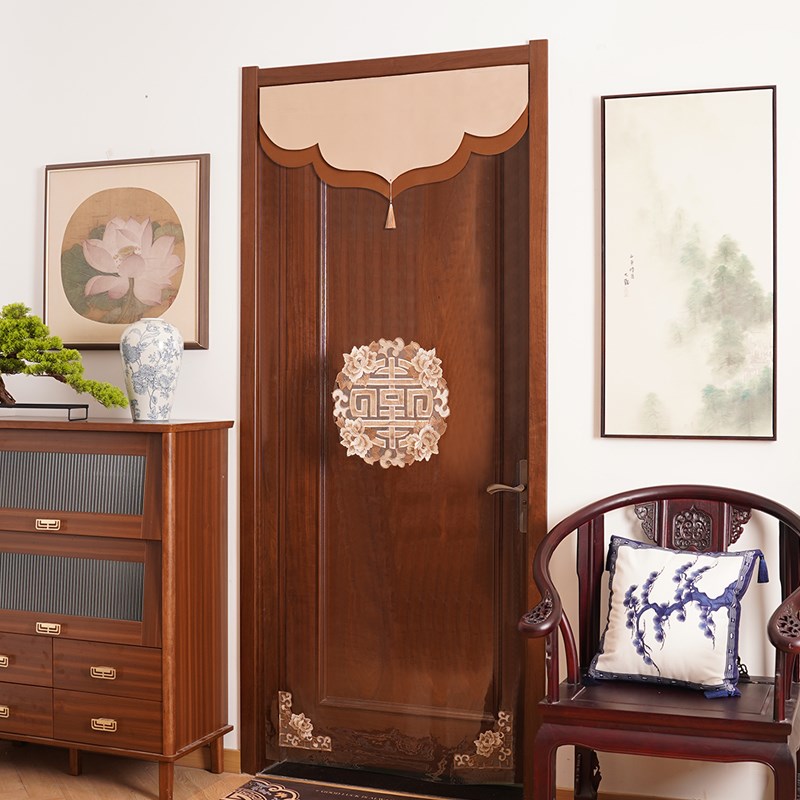 极速苏绣工艺f门帘冬季防风保暖透明遮挡帘刺绣免打孔家用挡风帘