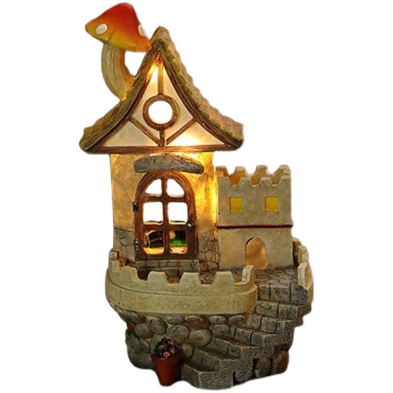 极速太阳能灯树脂小m房子童话树屋花园摆件别墅庭院装饰小夜灯园